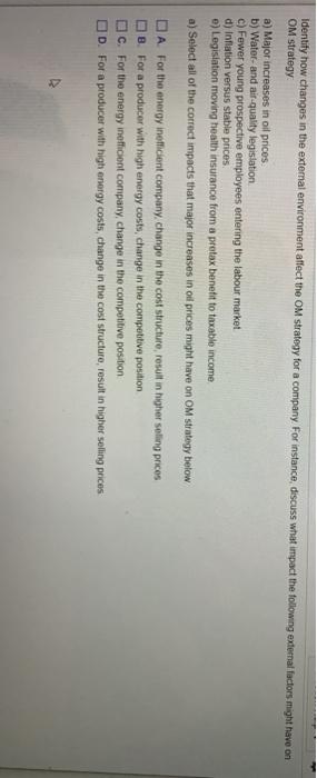 Identify how changes in the external environment