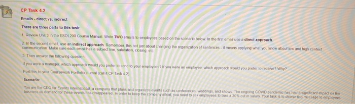 CP Task 4.2 Emails direct vs. Indirect There are