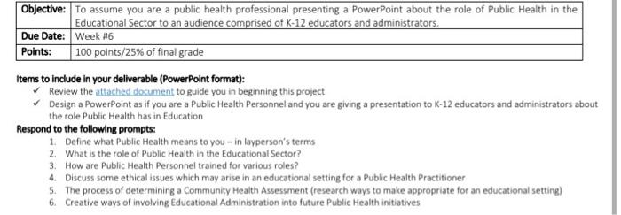 Items to include in your deliverable (PowerPoint