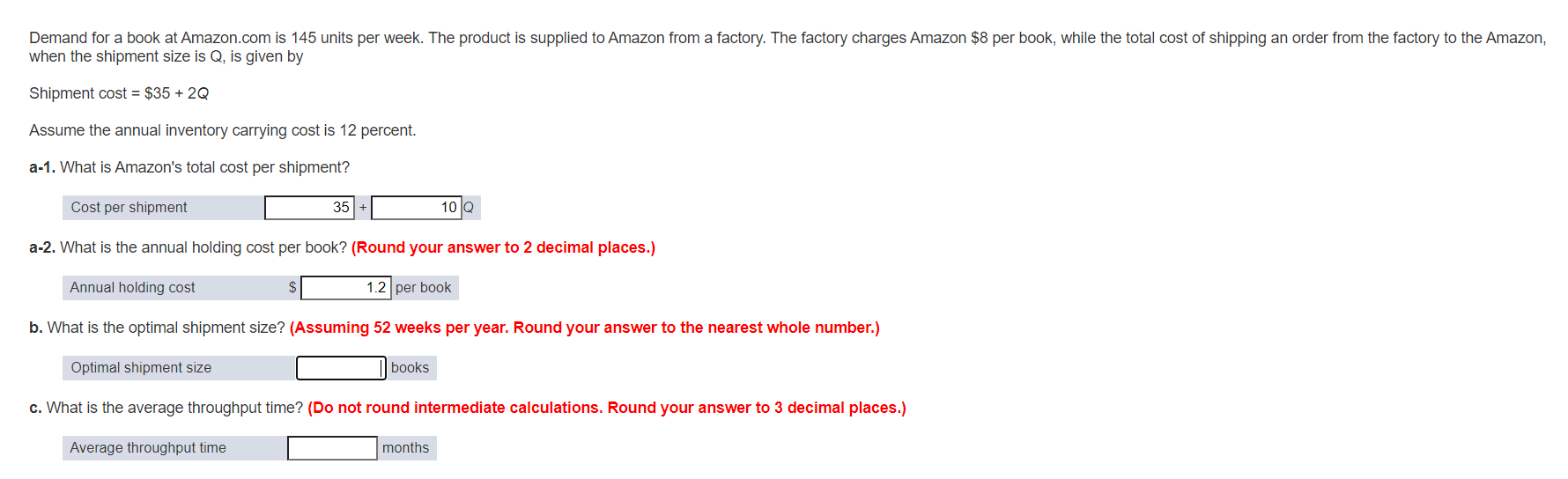Demand for a book at Amazon.com is 145 units per