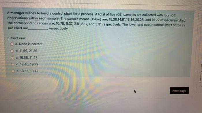 A manager wishes to build a control chart for a