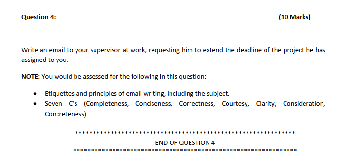 Question 4: (10 Marks) Write an email to your