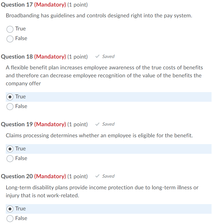 Question 17 (Mandatory) (1 point) Broadbanding