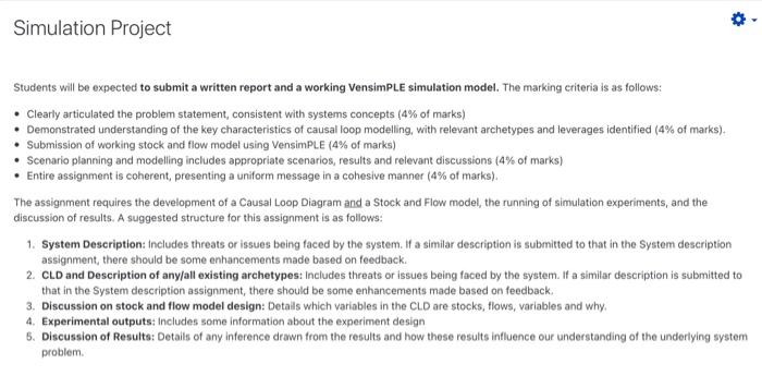 Simulation Project Students will be expected to