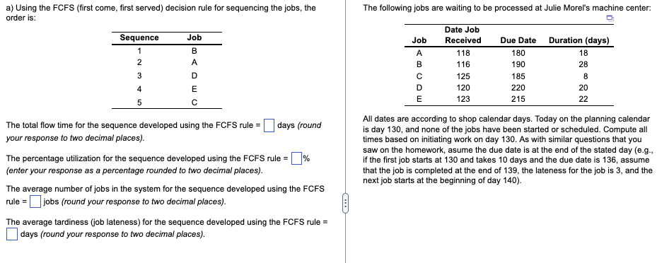 a) Using the FCFS (first come, first served)