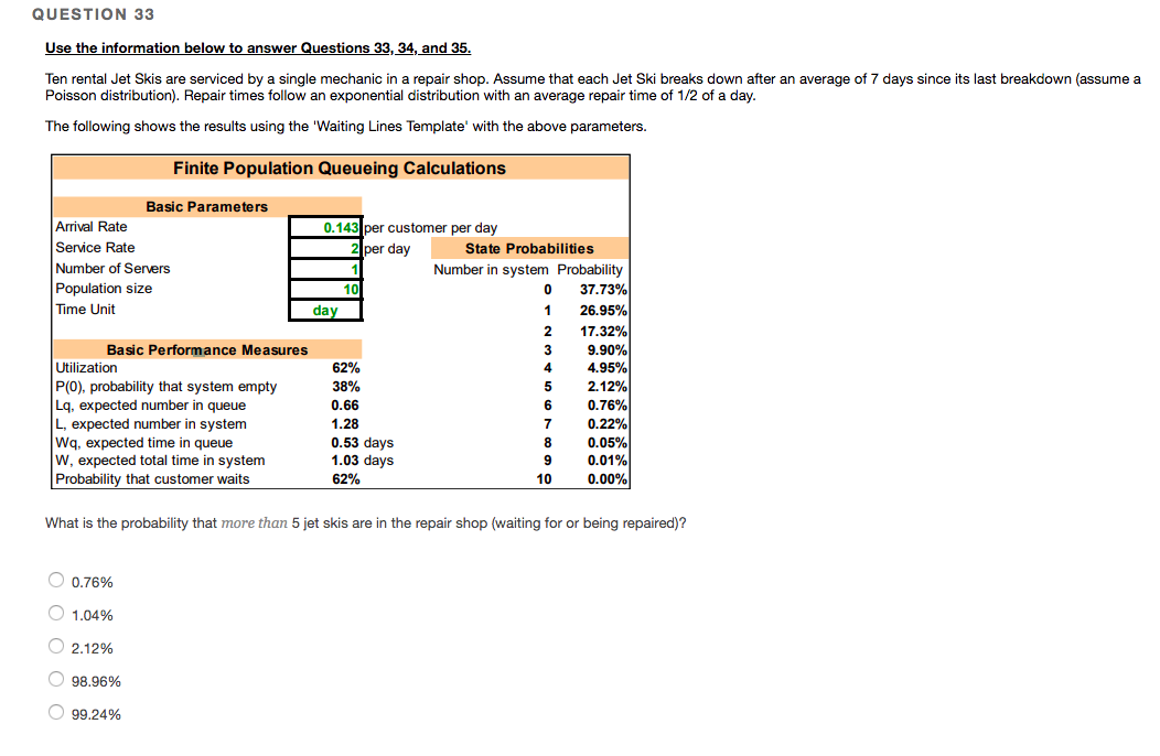 QUESTION 33 Use the information below to answer