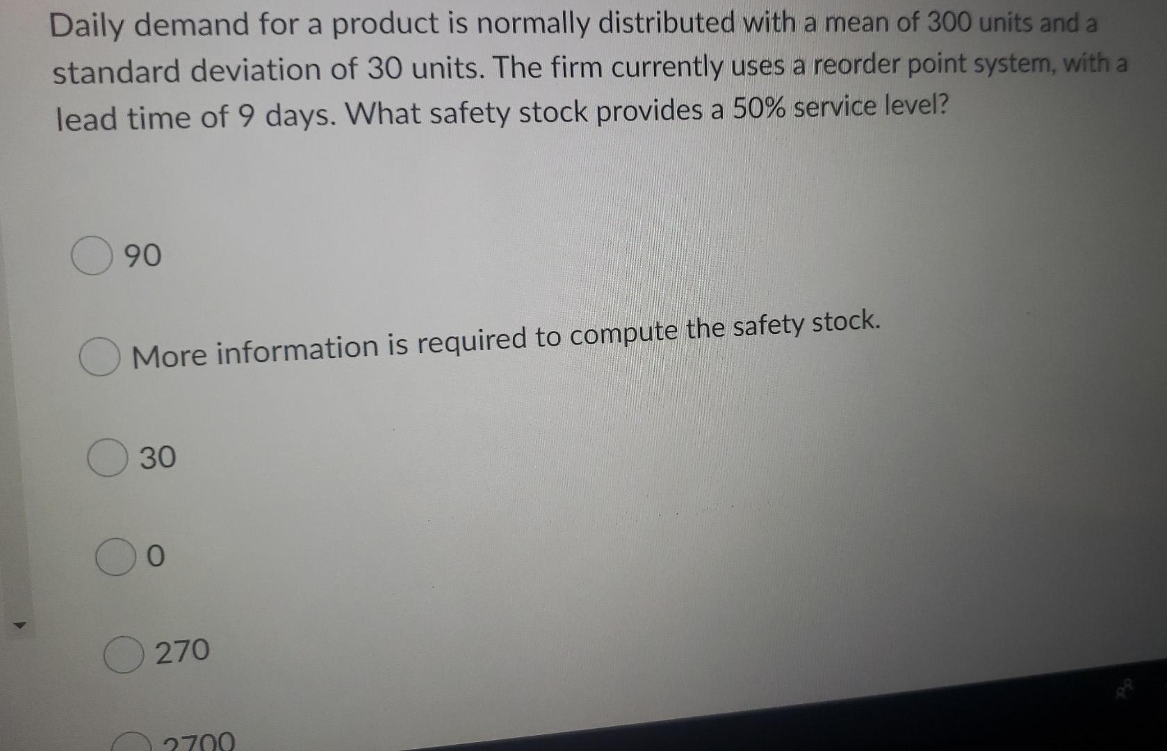 Daily demand for a product is normally