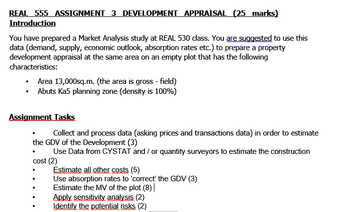 REAL 555 ASSIGNMENT 3 DEVELOPMENT APPRAISAL (25