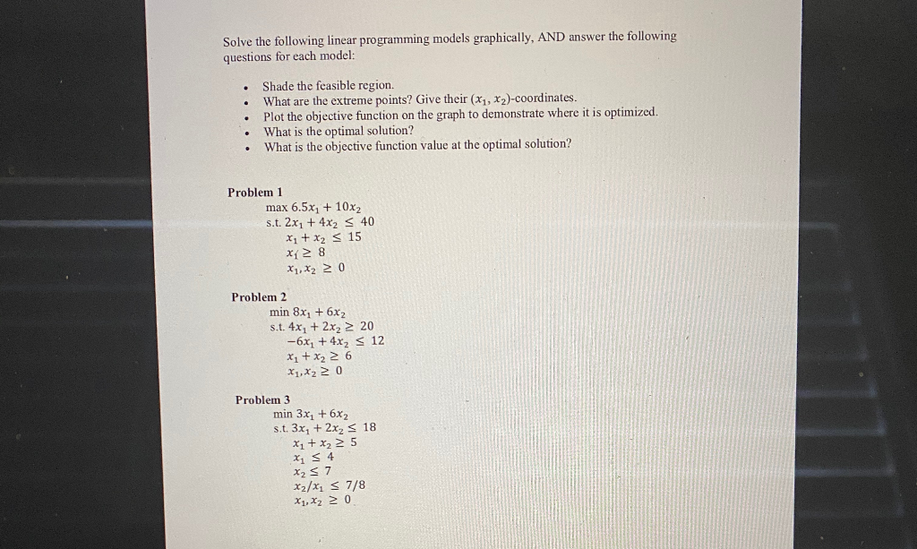 Solve the following linear programming models
