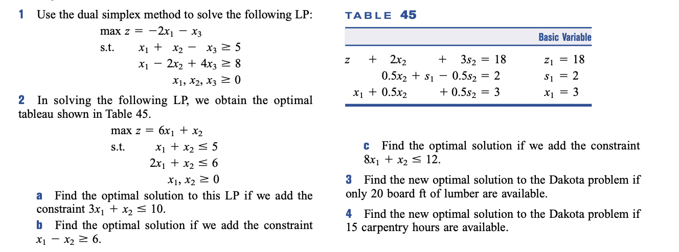1 Use the dual simplex method to solve the