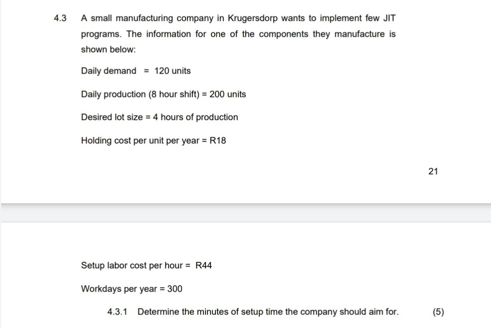 4.3 A small manufacturing company in Krugersdorp