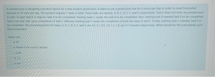 A manufacturer is designing a product tayout for
