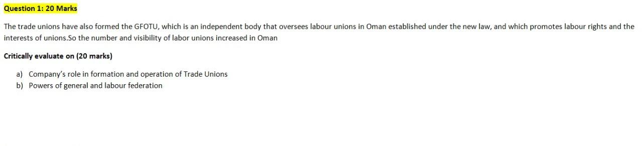 title omani labor law Question 1: 20 Marks The