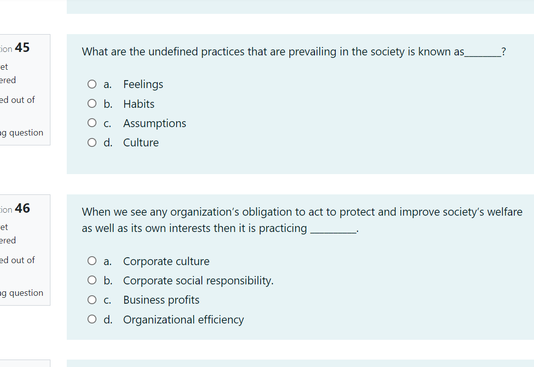 cion 45 What are the undefined practices that are