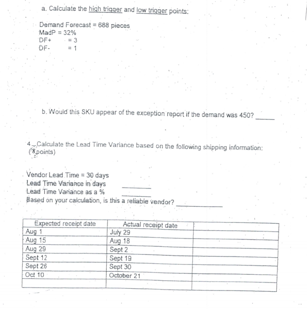 a. Calculate the high trigger and low trigger