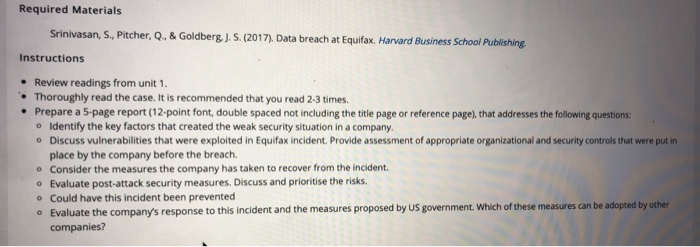 Required Materials Srinivasan, S., Pitcher, Q., &