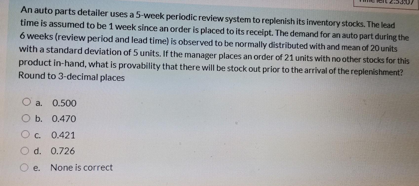 An auto parts detailer uses a 5-week periodic