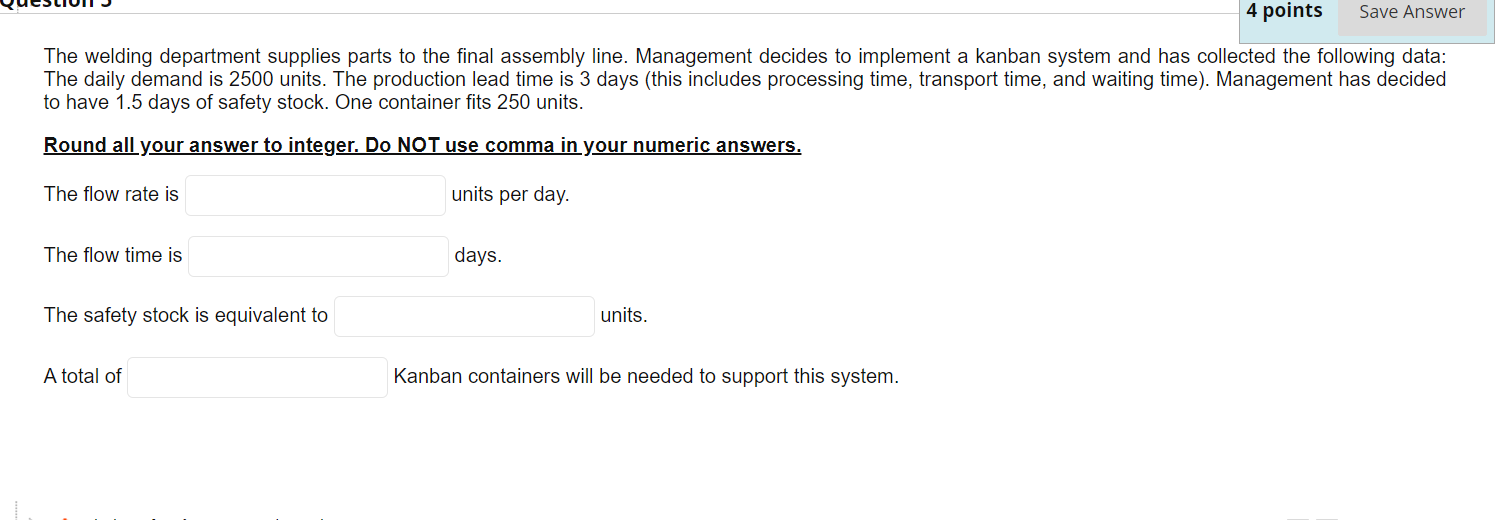4 points Save Answer The welding department
