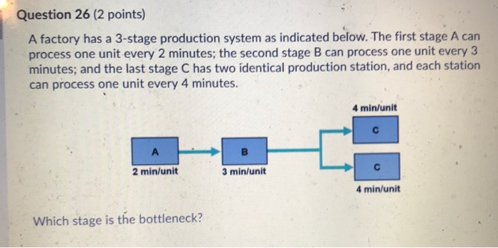 Question 26 (2 points) A factory has a 3-stage