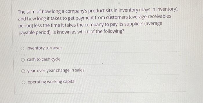 The sum of how long a company's product sits in