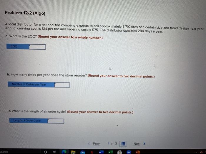 I need help please Problem 12-2 (Algo) A local