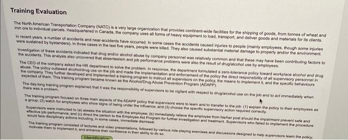 Training Evaluation The North American