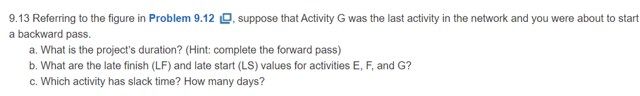 9.12 You have a partial network for your project,