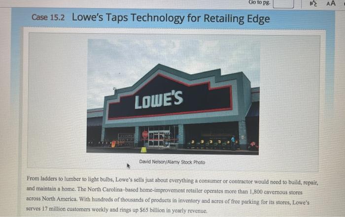 marketing please help Go to P AA Case 15.2 Lowe's