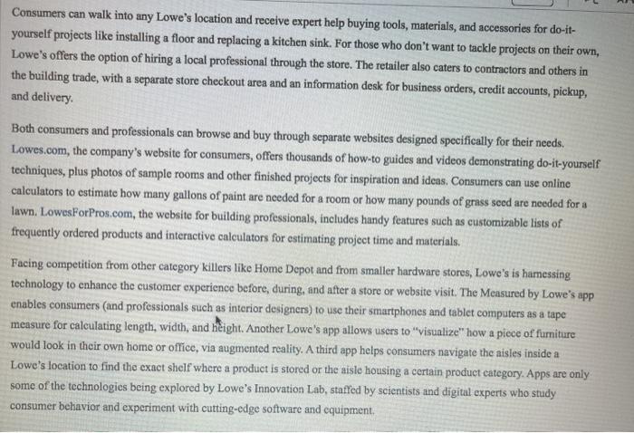 marketing please help Go to P AA Case 15.2 Lowe's