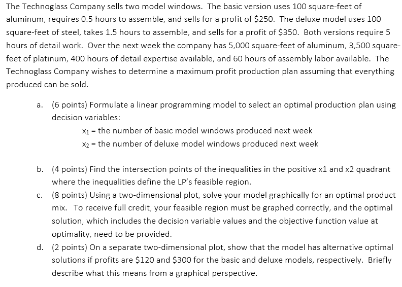 The Technoglass Company sells two model windows.