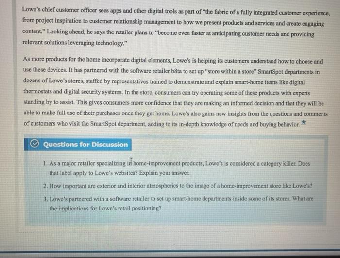 marketing please help Go to P AA Case 15.2 Lowe's
