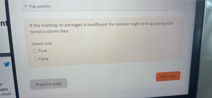 Flag question nt If the marking on packages is