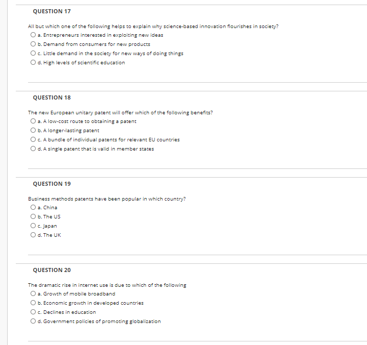 QUESTION 17 All but which one of the following