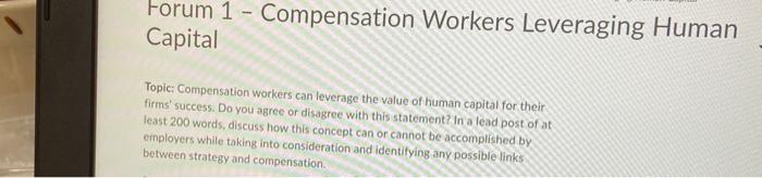 Forum 1 - Compensation Workers Leveraging Human