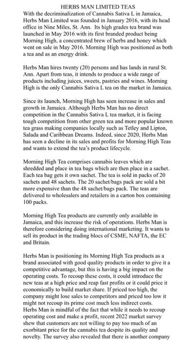 HERBS MAN LIMITED TEAS With the decriminalization