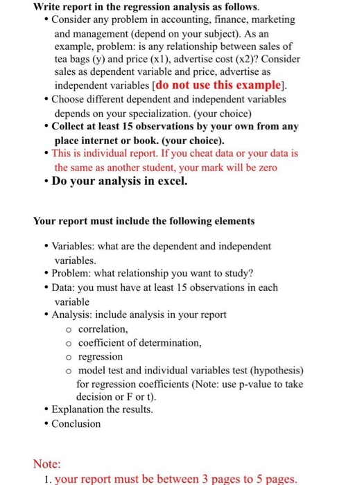 Write report in the regression analysis as