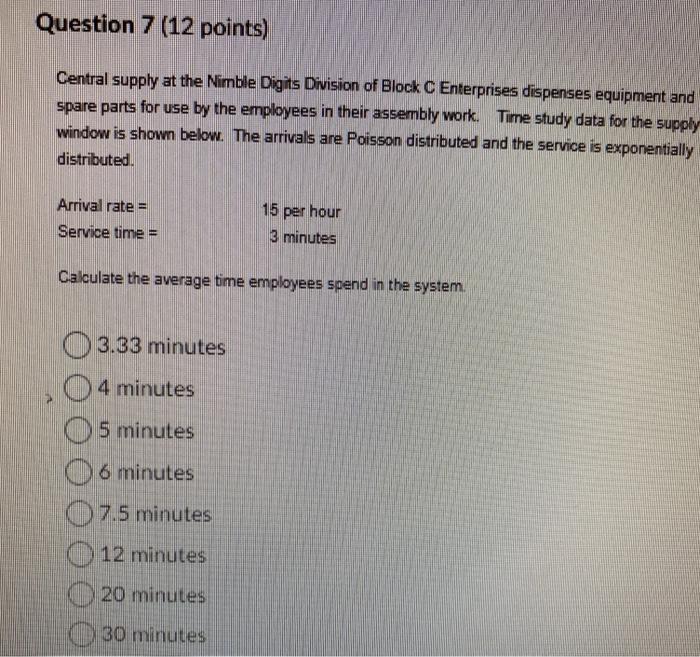 Question 7 (12 points) Central supply at the