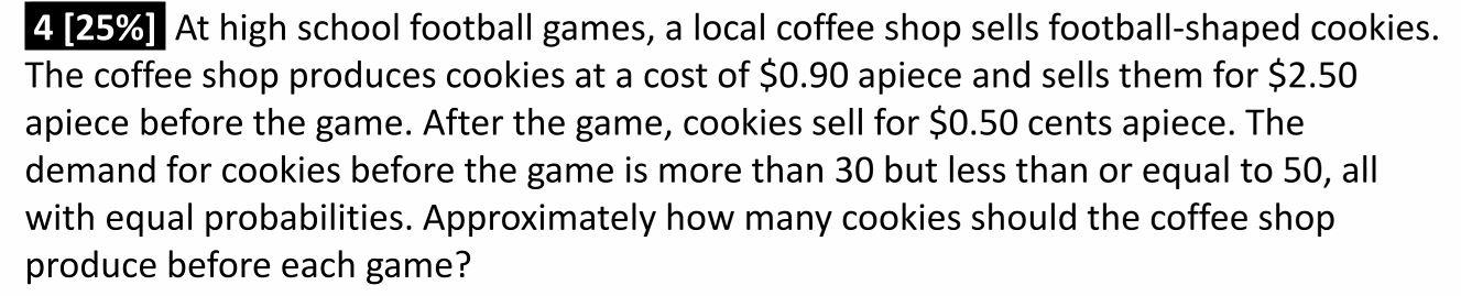 4 [25%] At high school football games, a local