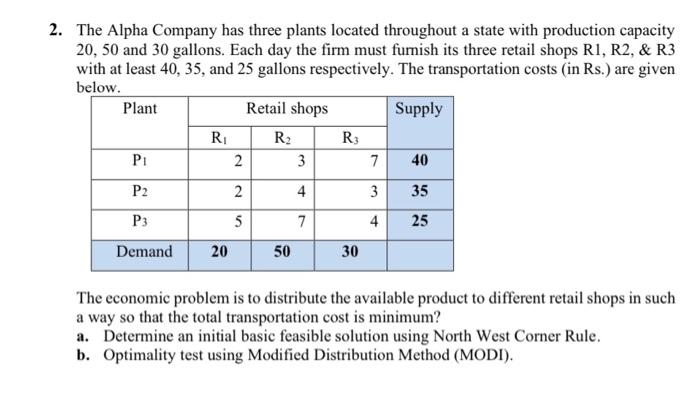 2. The Alpha Company has three plants located