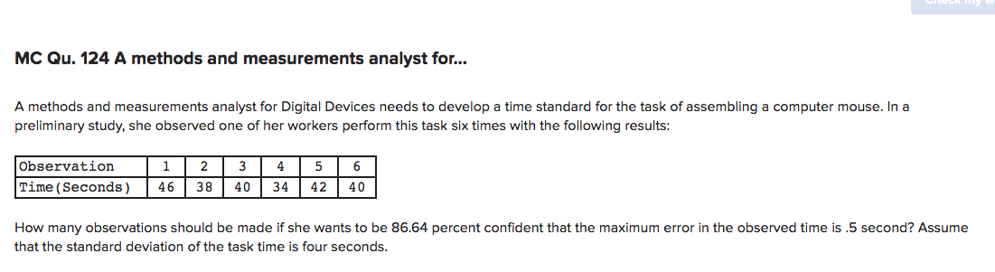 MC Qu. 124 A methods and measurements analyst