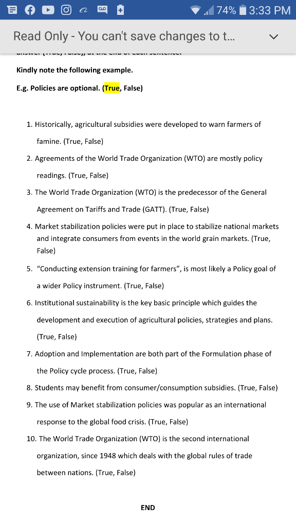 74% 13:33 PM Read Only - You can't save changes