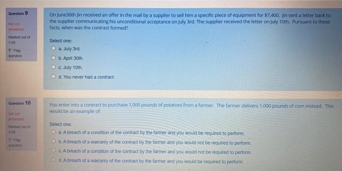 Question 9 On June 30th Jin received an offer in