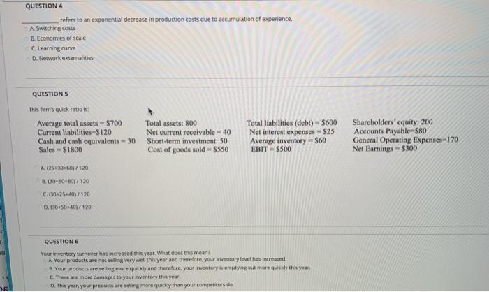 QUESTION 4 refers to an exponential decrease in