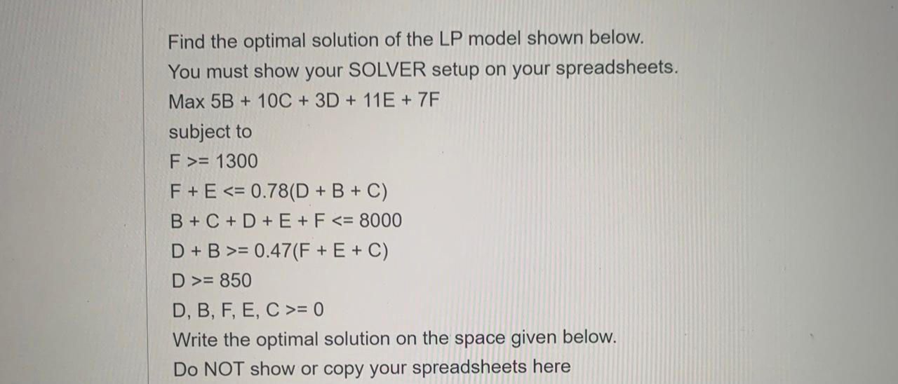 Find the optimal solution of the LP model shown