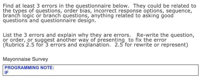 Find at least 3 errors in the questionnaire