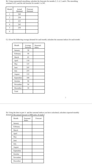 BX Using exponential soothing, calculate the