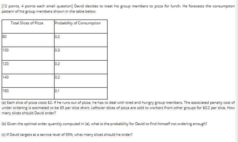 [12 points, 4 points each small question] David