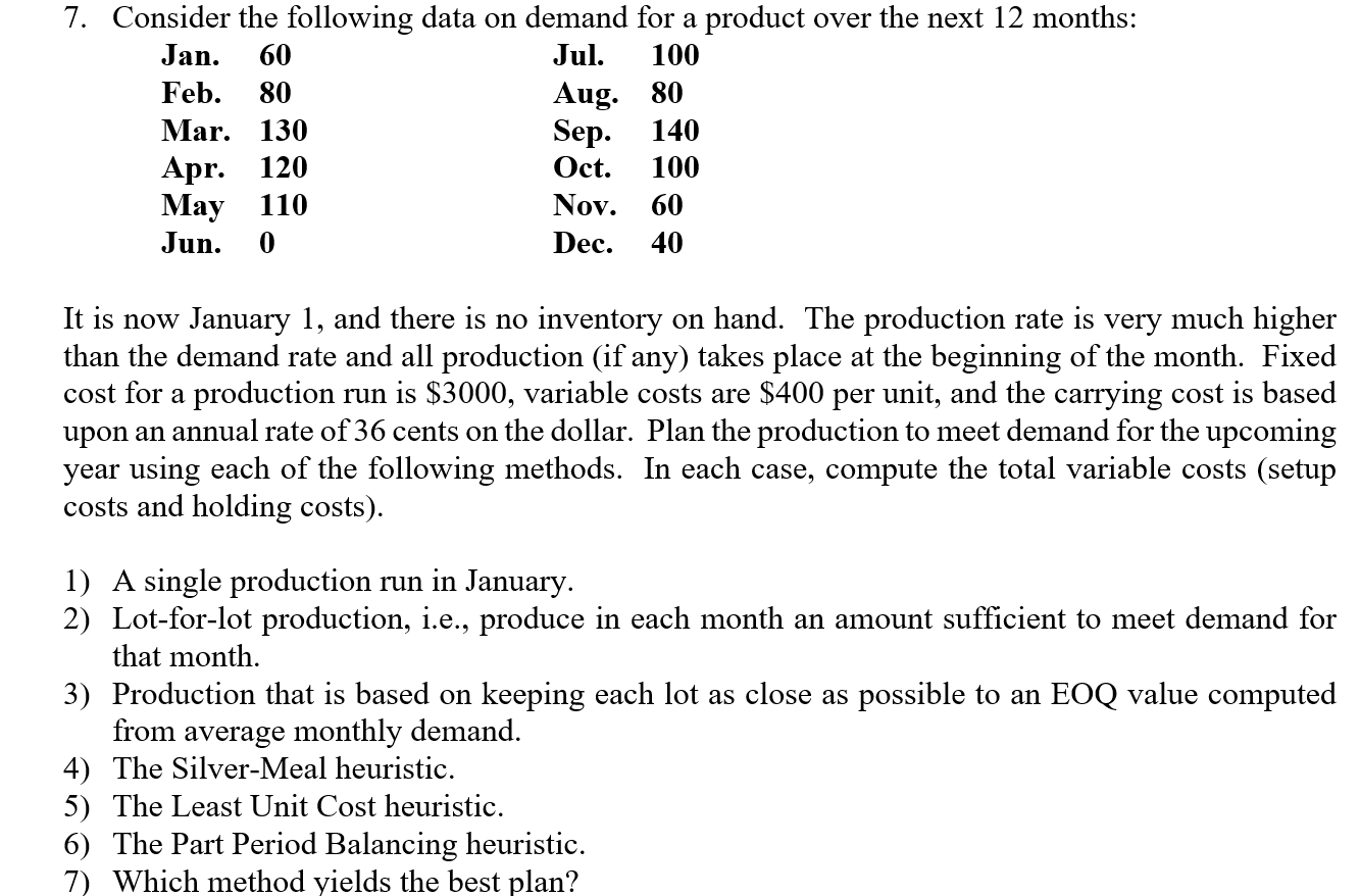 7. Consider the following data on demand for a