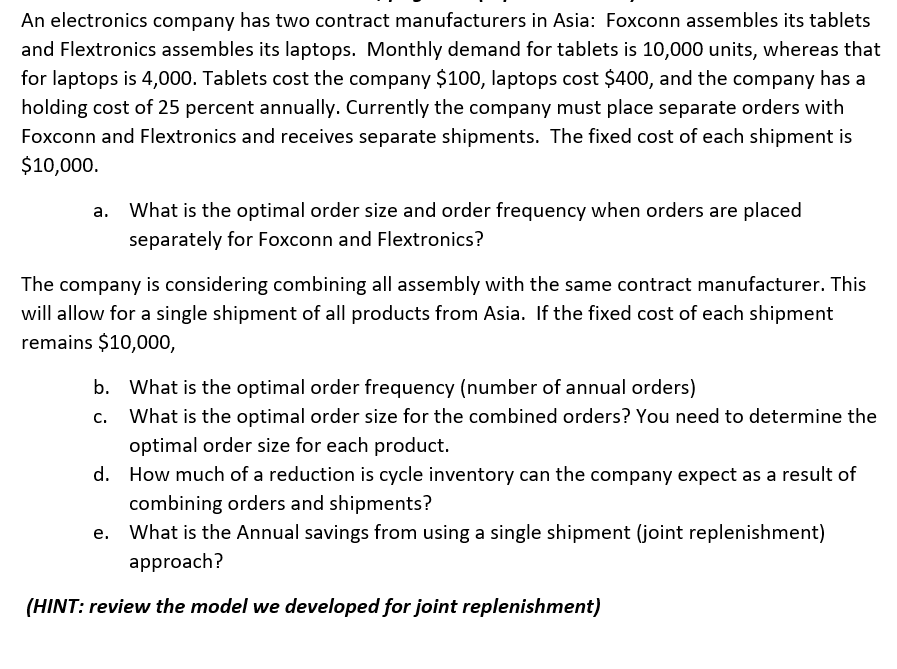I just need the last answer for E. An electronics