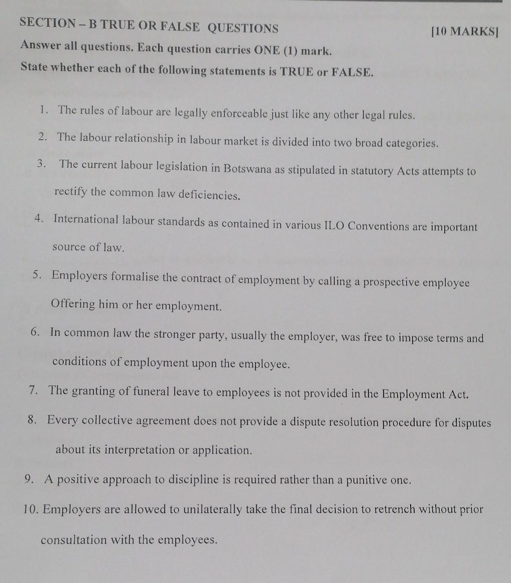 It's true or false [10 MARKS] SECTION - B TRUE OR